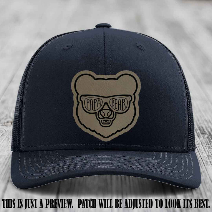 Papa Bear Light Brown to Black Patch on Navy Hat - Funny custom trucker hat