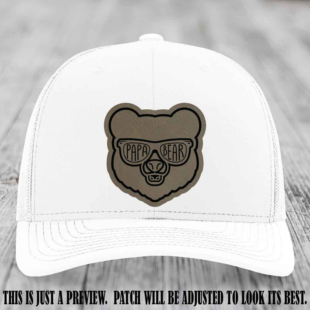Papa Bear Light Brown to Black Patch on White Hat - Funny custom trucker hat