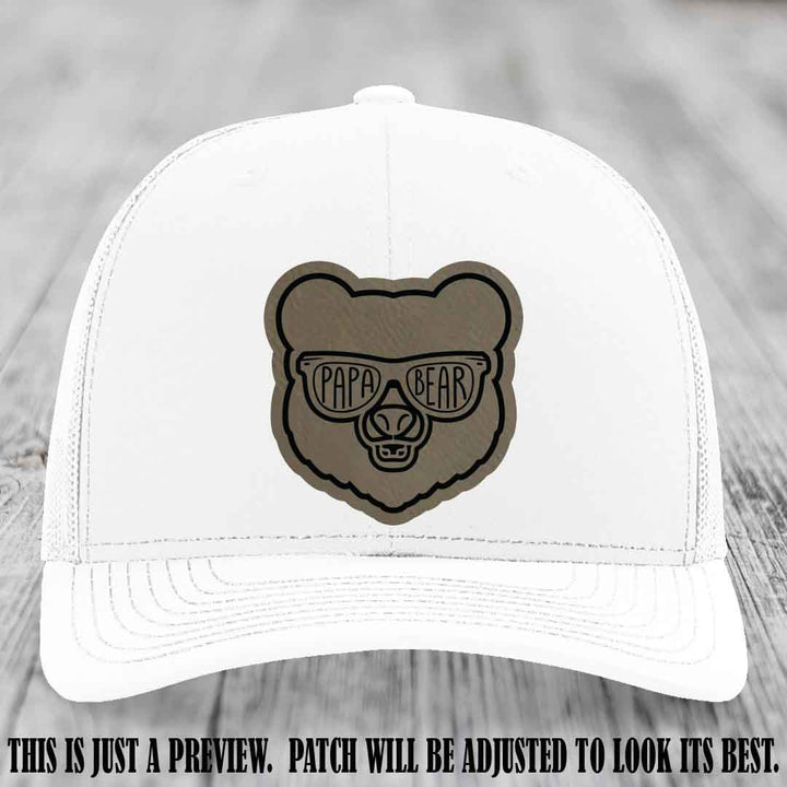 Papa Bear Light Brown to Black Patch on White Hat - Funny custom trucker hat