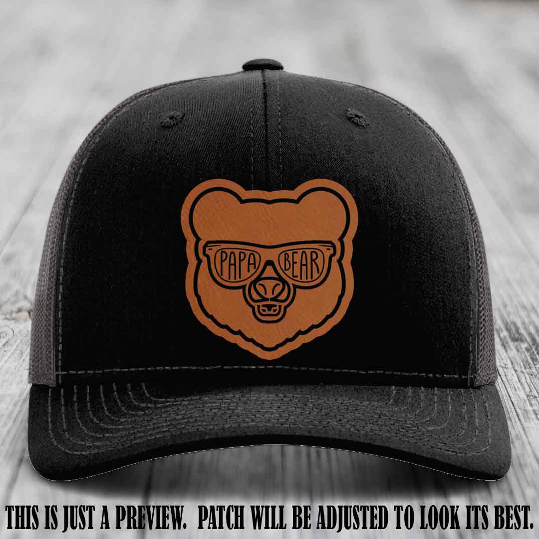 Papa Bear Rawhide to Black Patch on Black to Charcoal Hat - Funny custom trucker hat