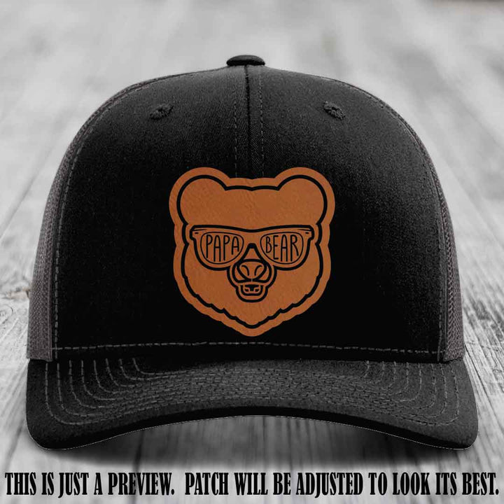 Papa Bear Rawhide to Black Patch on Black to Charcoal Hat - Funny custom trucker hat