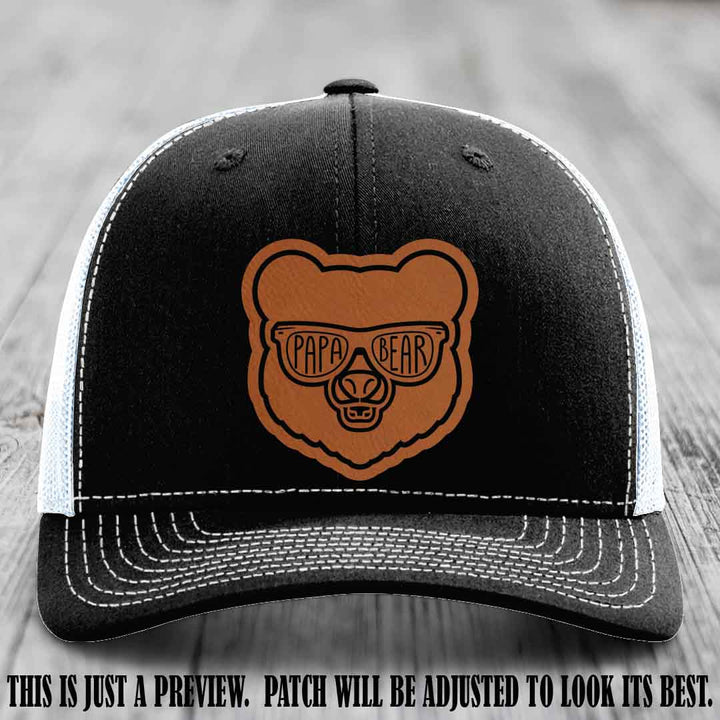 Papa Bear Rawhide to Black Patch on Black to White Hat - Funny custom trucker hat