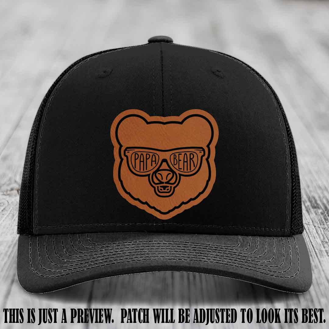 Papa Bear Rawhide to Black Patch on Black Hat - Funny custom trucker hat