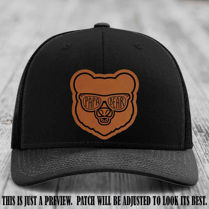 Papa Bear Rawhide to Black Patch on Black Hat - Funny custom trucker hat