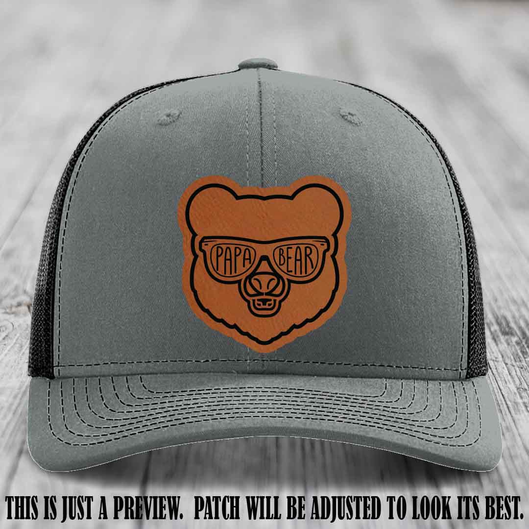 Papa Bear Rawhide to Black Patch on Heather Grey to Black Hat - Funny custom trucker hat