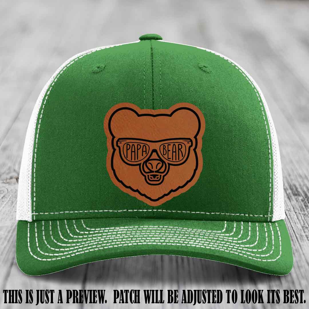 Papa Bear Rawhide to Black Patch on Kelly to White Hat - Funny custom trucker hat