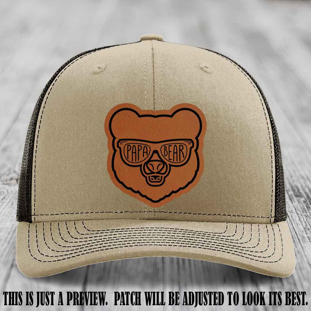 Papa Bear Rawhide to Black Patch on Khaki to Coffee Hat - Funny custom trucker hat
