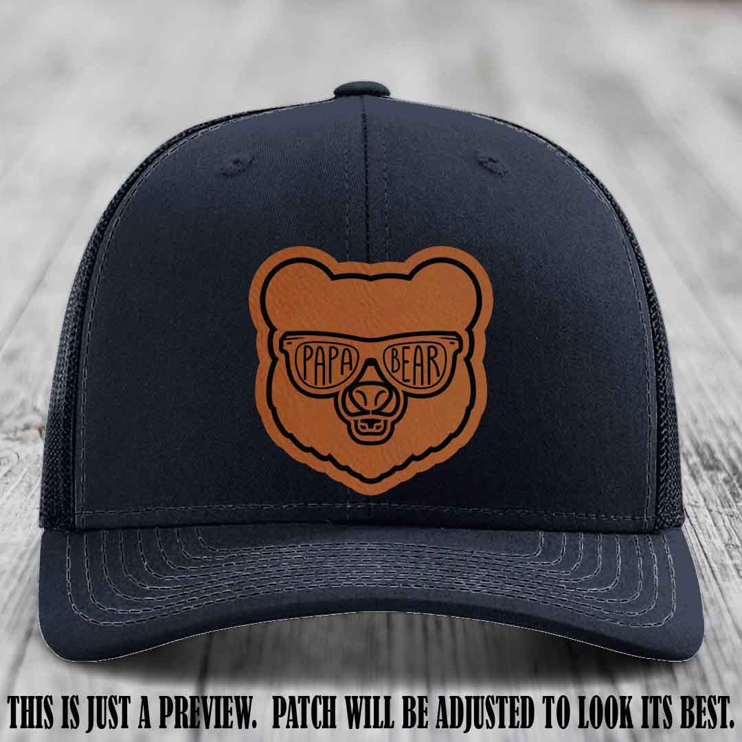 Papa Bear Rawhide to Black Patch on Navy Hat - Funny custom trucker hat