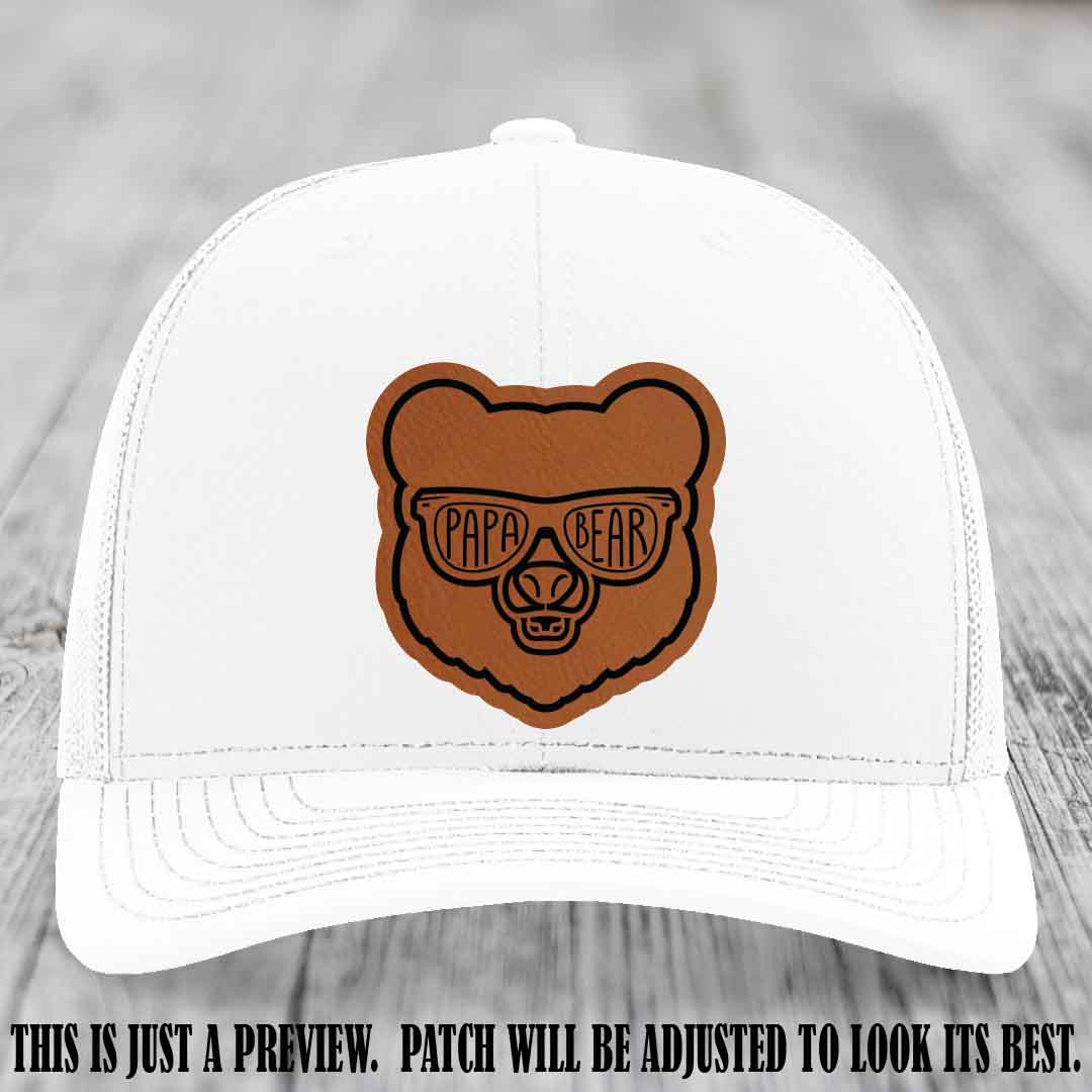 Papa Bear Rawhide to Black Patch on White Hat - Funny custom trucker hat
