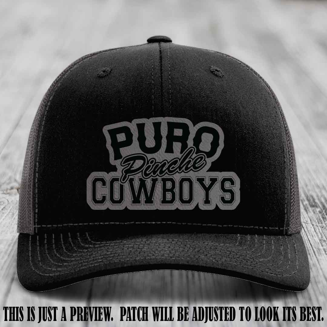 Puro Pinche Cowboys Grey to Black Patch on Black to Charcoal Hat Richardson 112 leather patch hat