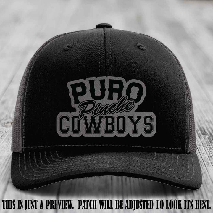 Puro Pinche Cowboys Grey to Black Patch on Black to Charcoal Hat Richardson 112 leather patch hat