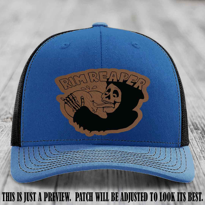 Rim Reaper Dark Brown to Black Patch Leather Patch on Richardson 112 Royal to Black Hat