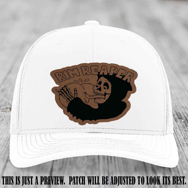 Rim Reaper Dark Brown to Black Patch Leather Patch on Richardson 112 White Hat