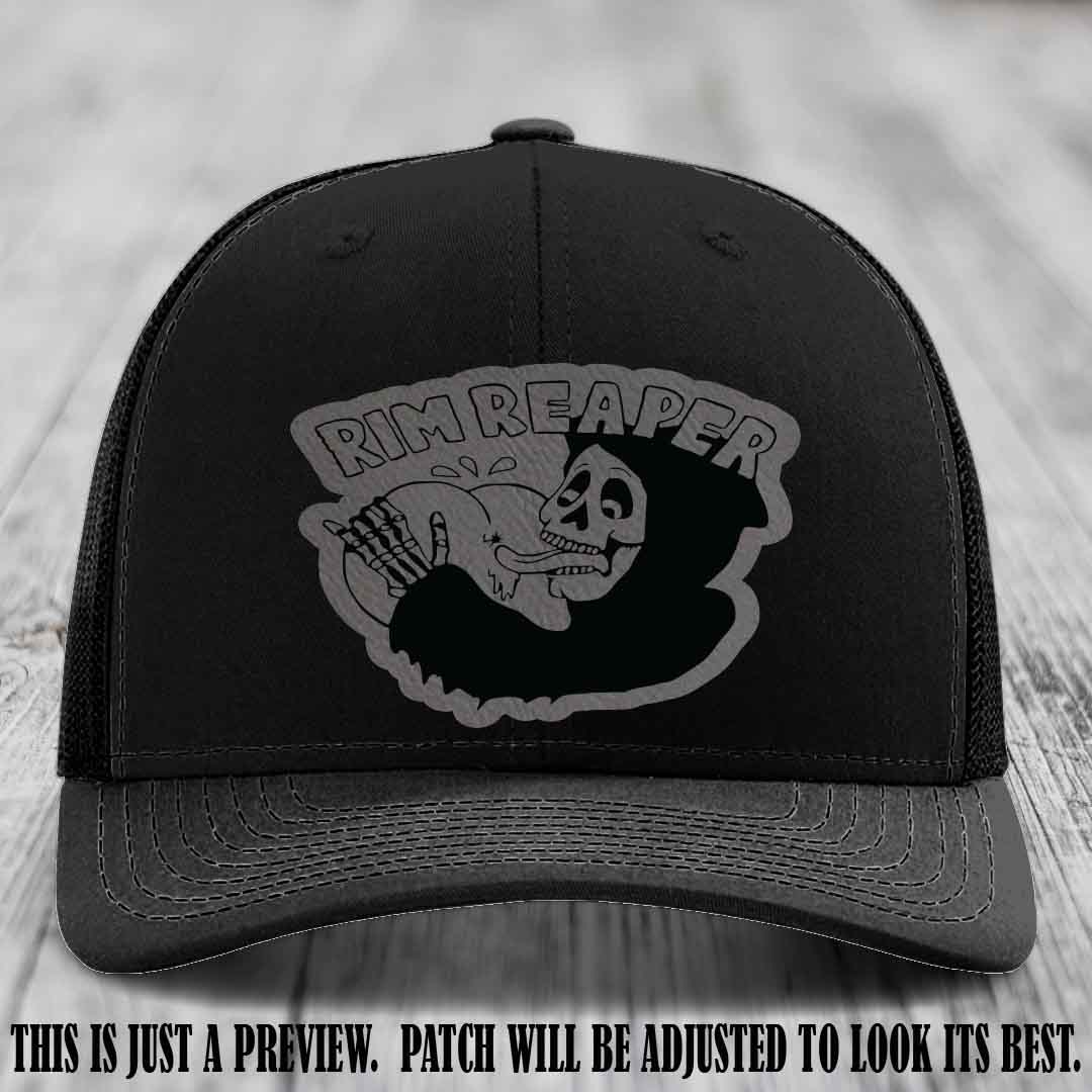 Rim Reaper Grey to Black Patch Leather Patch on Richardson 112 Black Hat