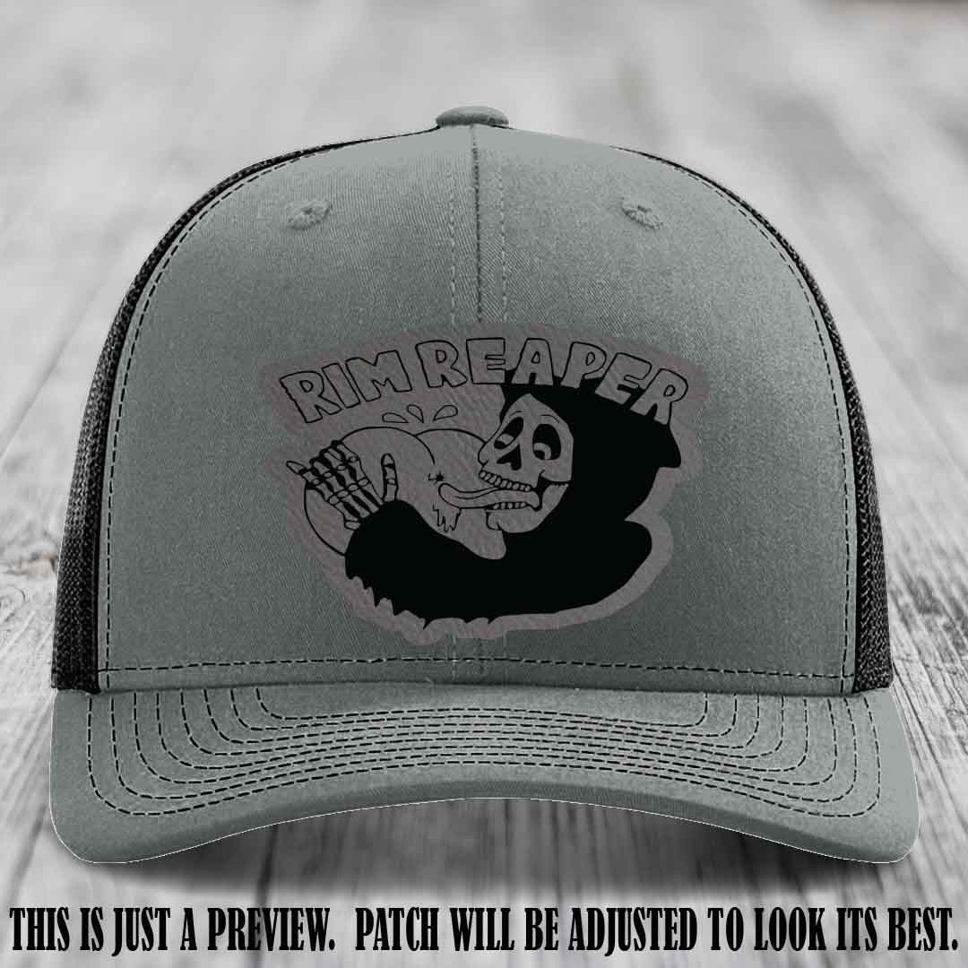 Rim Reaper Grey to Black Patch Leather Patch on Richardson 112 Heather Grey to Black Hat