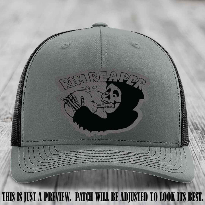 Rim Reaper Grey to Black Patch Leather Patch on Richardson 112 Heather Grey to Black Hat