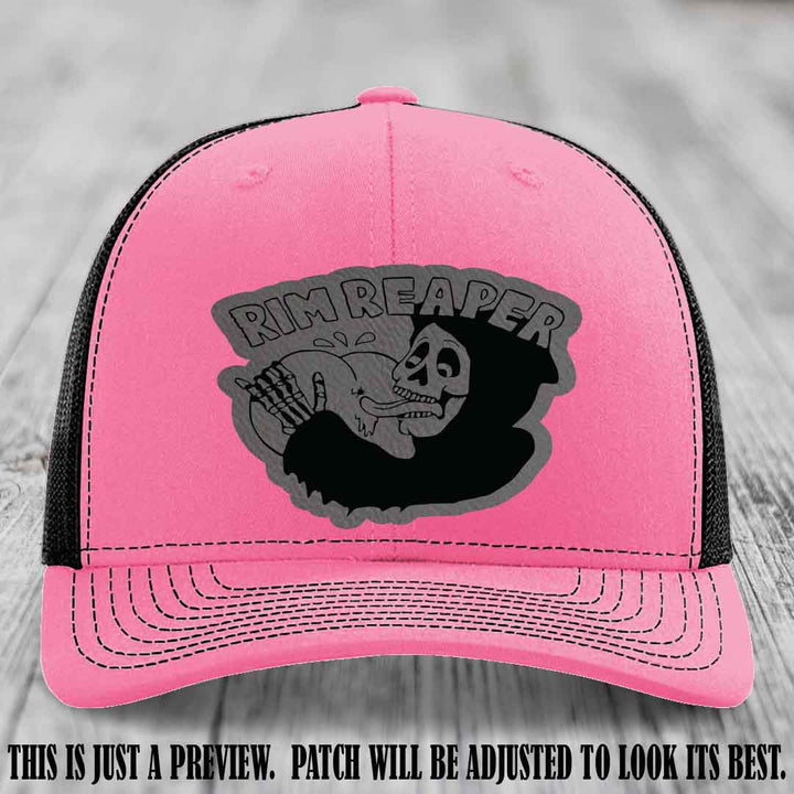 Rim Reaper Grey to Black Patch Leather Patch on Richardson 112 Hot Pink to Black Hat