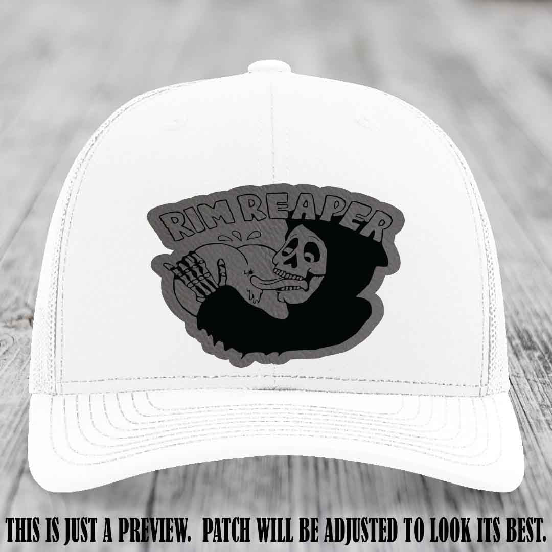 Rim Reaper Grey to Black Patch Leather Patch on Richardson 112 White Hat