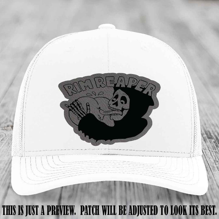 Rim Reaper Grey to Black Patch Leather Patch on Richardson 112 White Hat