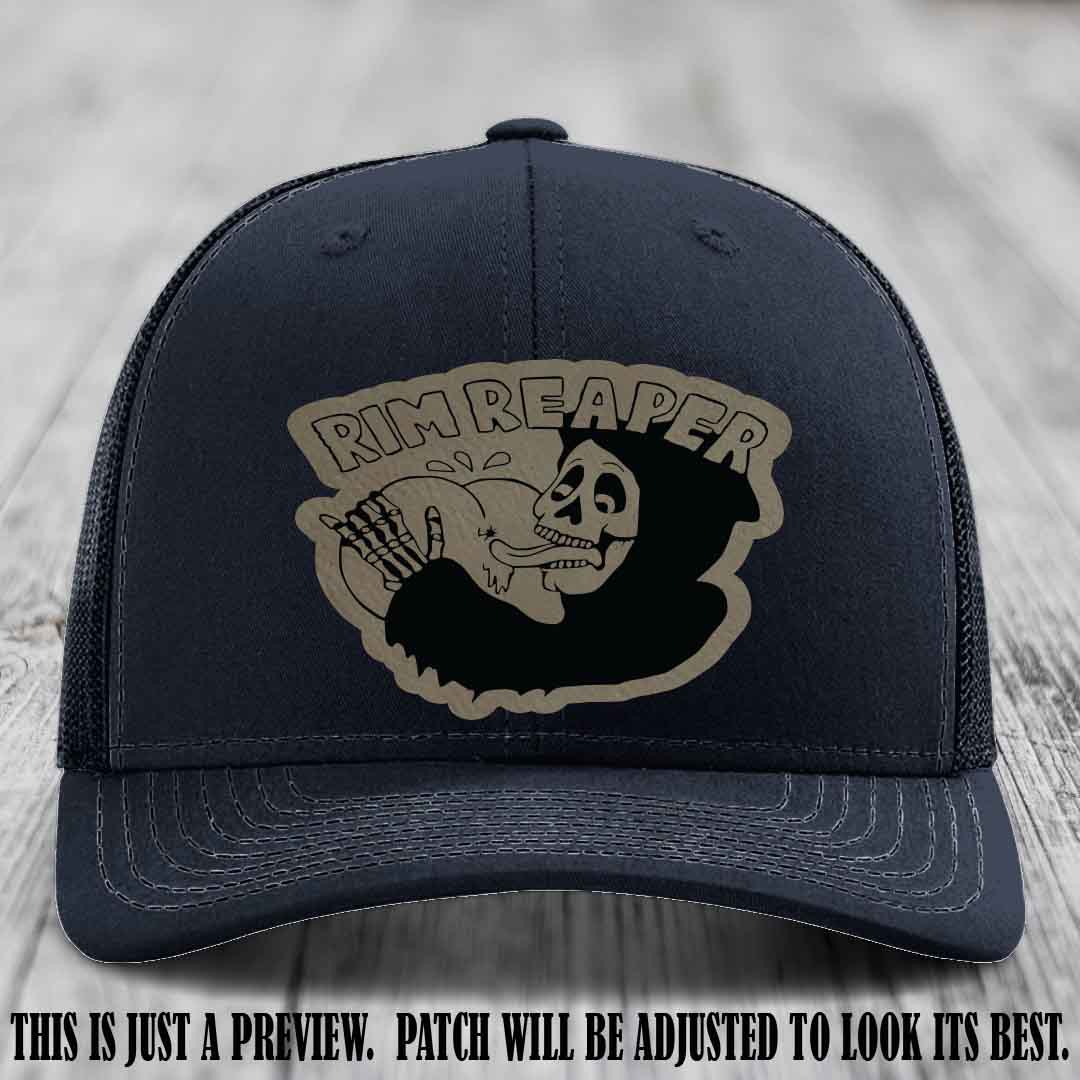 Rim Reaper Light Brown to Black Patch Leather Patch on Richardson 112 Navy Hat
