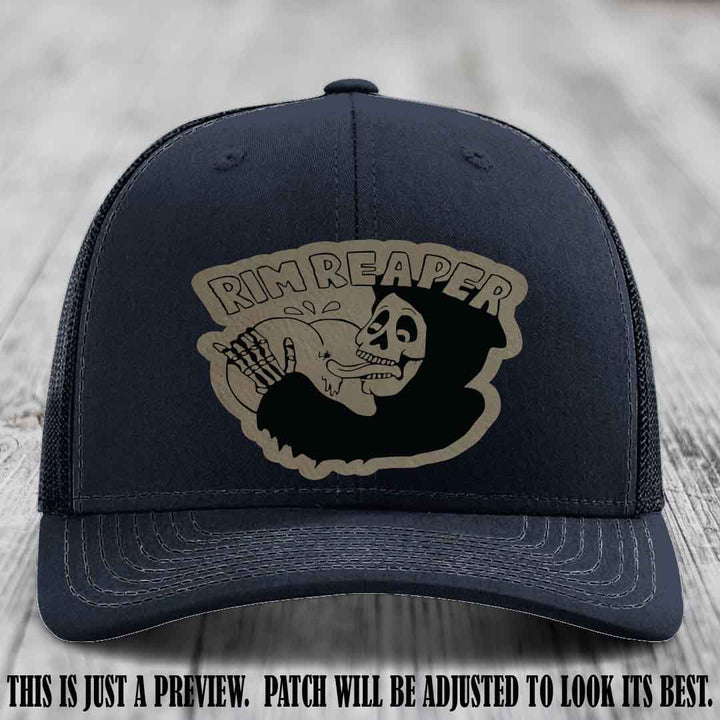 Rim Reaper Light Brown to Black Patch Leather Patch on Richardson 112 Navy Hat