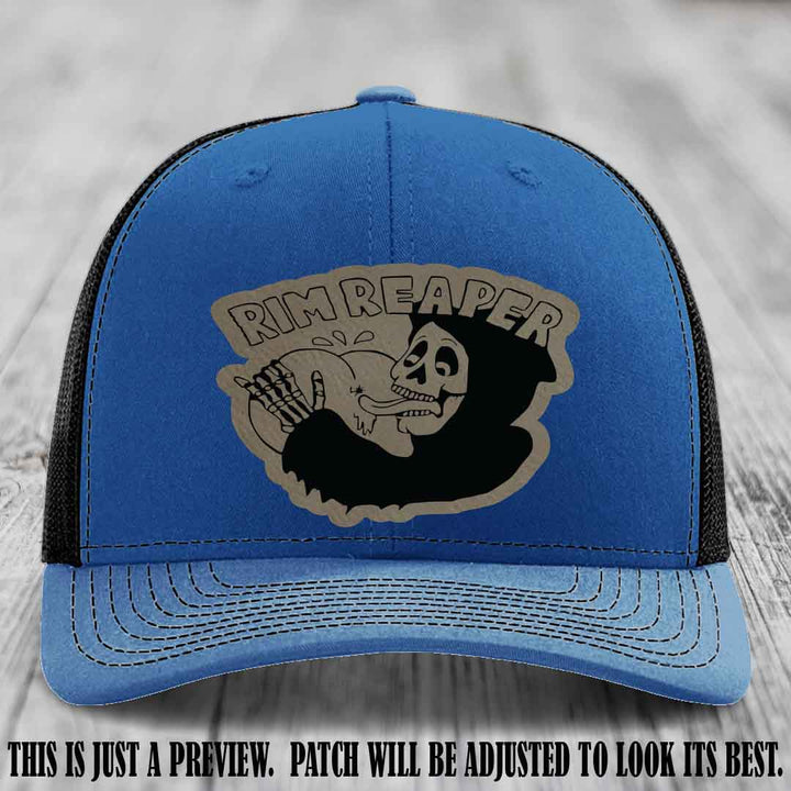 Rim Reaper Light Brown to Black Patch Leather Patch on Richardson 112 Royal to Black Hat