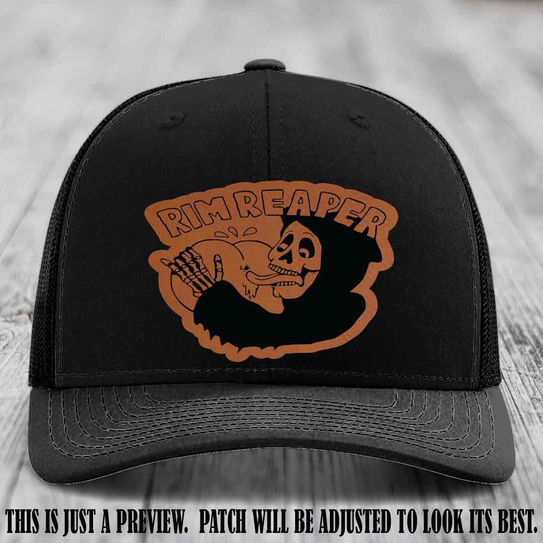 Rim Reaper Rawhide to Black Patch Leather Patch on Richardson 112 Black Hat
