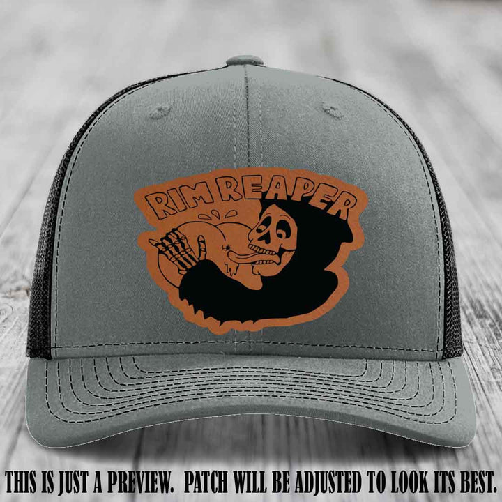 Rim Reaper Rawhide to Black Patch Leather Patch on Richardson 112 Heather Grey to Black Hat