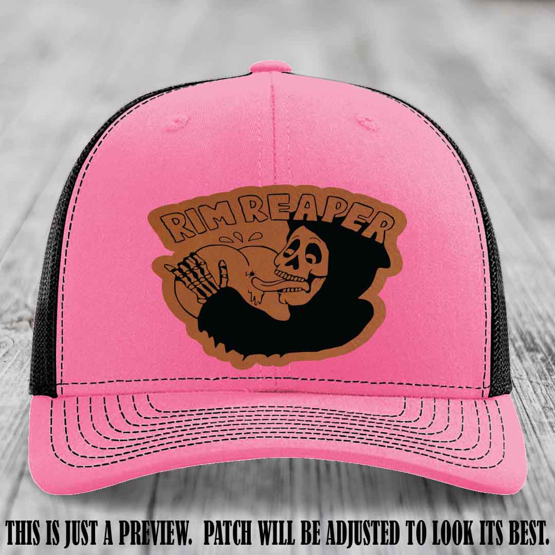 Rim Reaper Rawhide to Black Patch Leather Patch on Richardson 112 Hot Pink to Black Hat