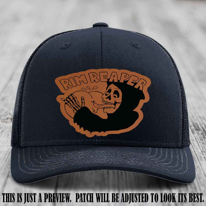 Rim Reaper Rawhide to Black Patch Leather Patch on Richardson 112 Navy Hat