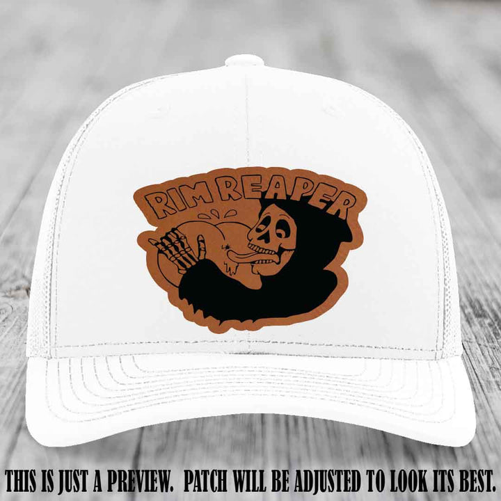 Rim Reaper Rawhide to Black Patch Leather Patch on Richardson 112 White Hat