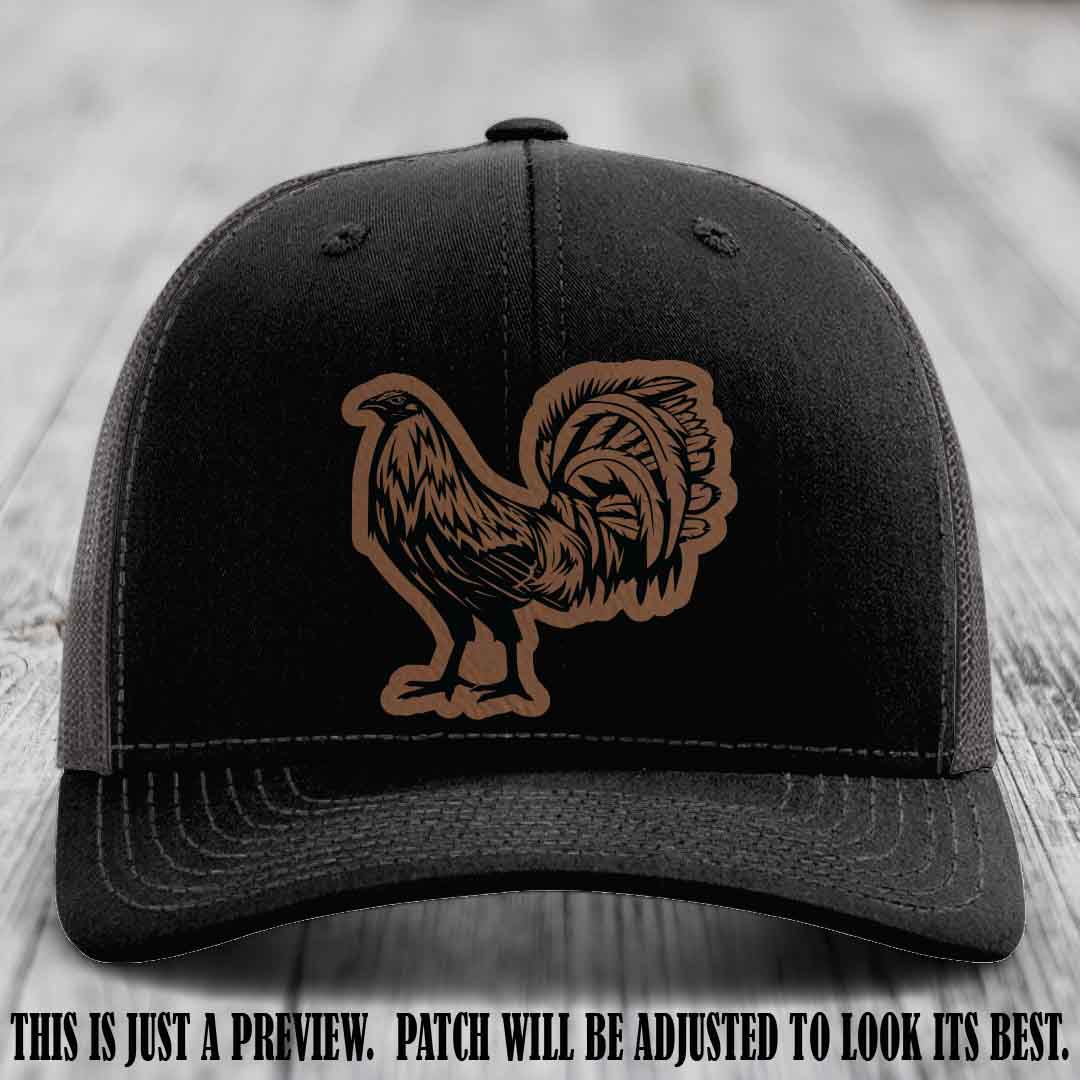 Rooster Rebel Dark Brown to Black Patch on Black to Charcoal Hat Richardson 112 Hat