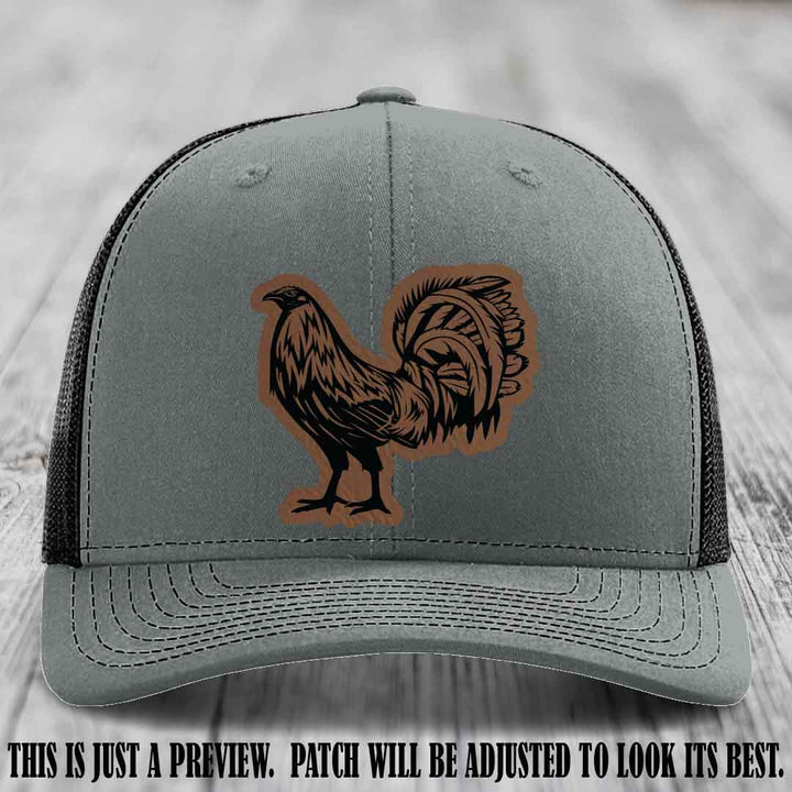 Rooster Rebel Dark Brown to Black Patch on Heather Grey to Black Hat Richardson 112 Hat