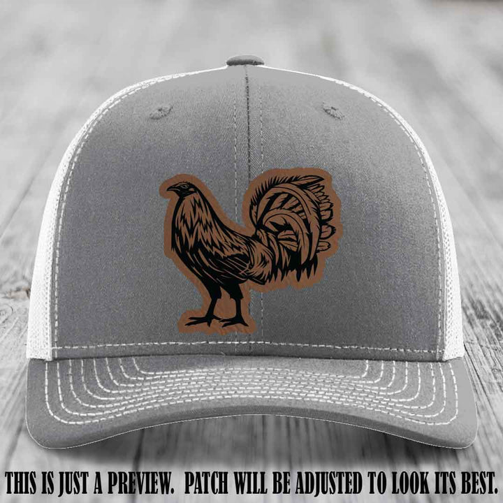 Rooster Rebel Dark Brown to Black Patch on Heather Grey to White Hat Richardson 112 Hat