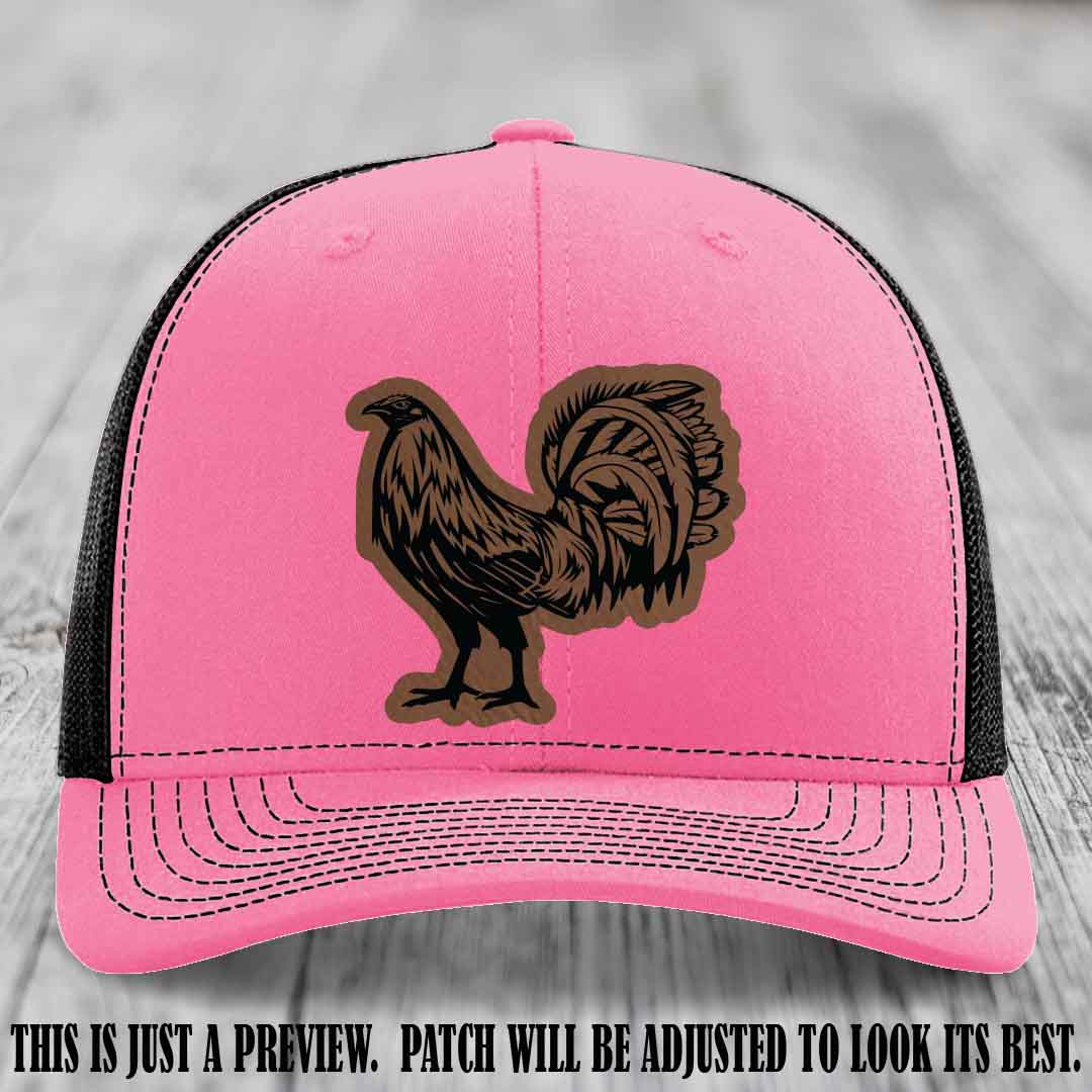 Rooster Rebel Dark Brown to Black Patch on Hot Pink to Black Hat Richardson 112 Hat