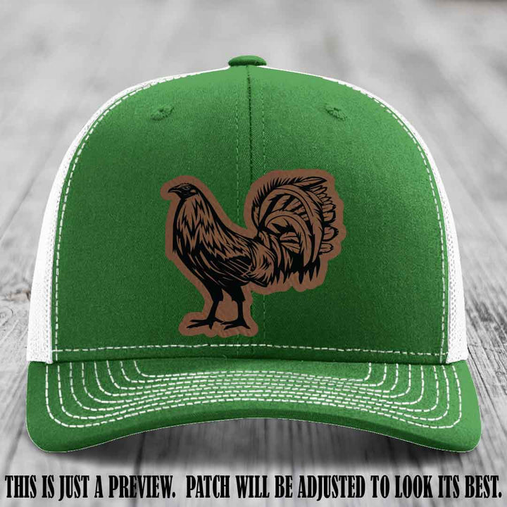 Rooster Rebel Dark Brown to Black Patch on Kelly to White Hat Richardson 112 Hat