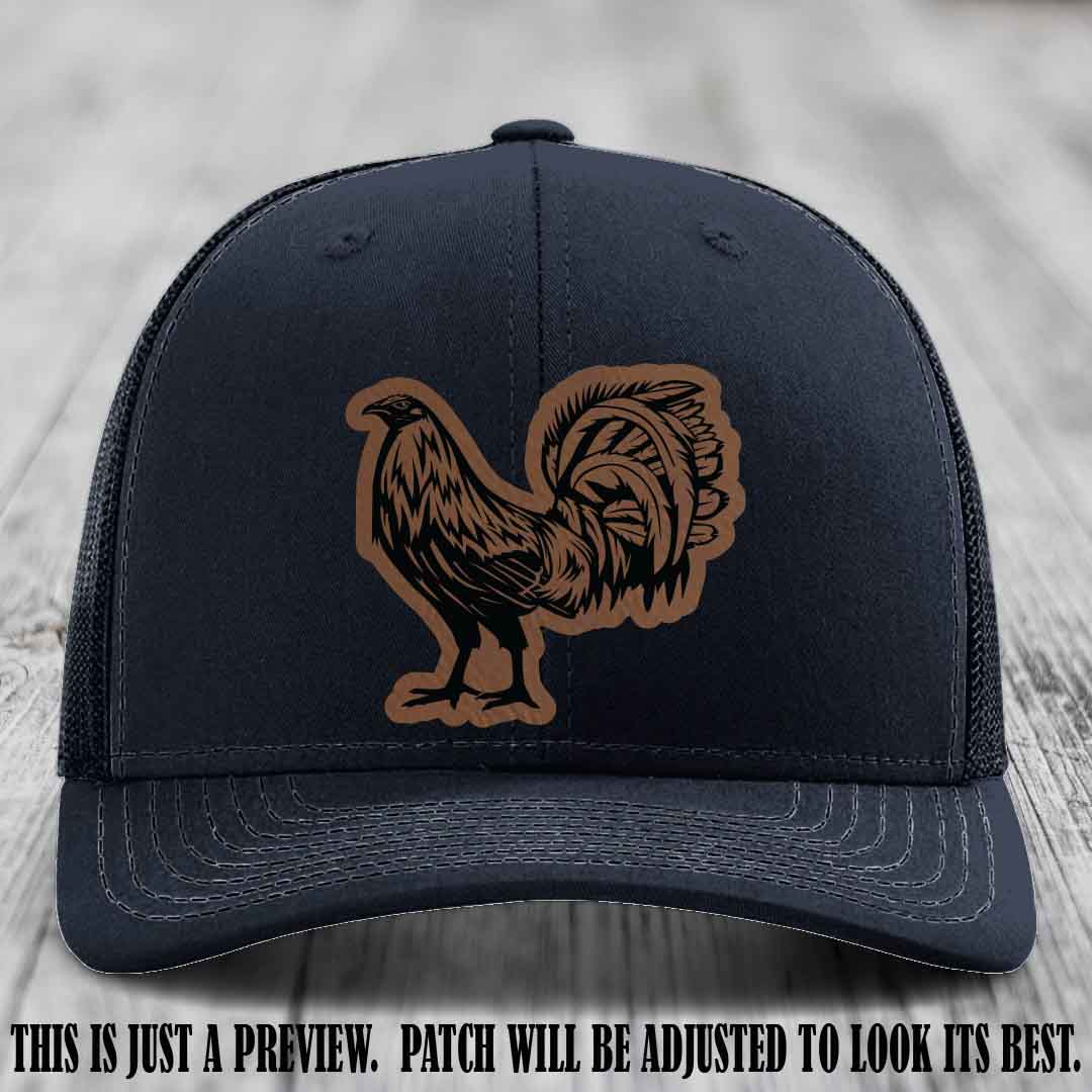 Rooster Rebel Dark Brown to Black Patch on Navy Hat Richardson 112 Hat