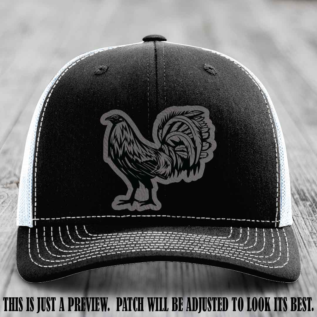Rooster Rebel Grey to Black Patch on Black to White Hat Richardson 112 Hat