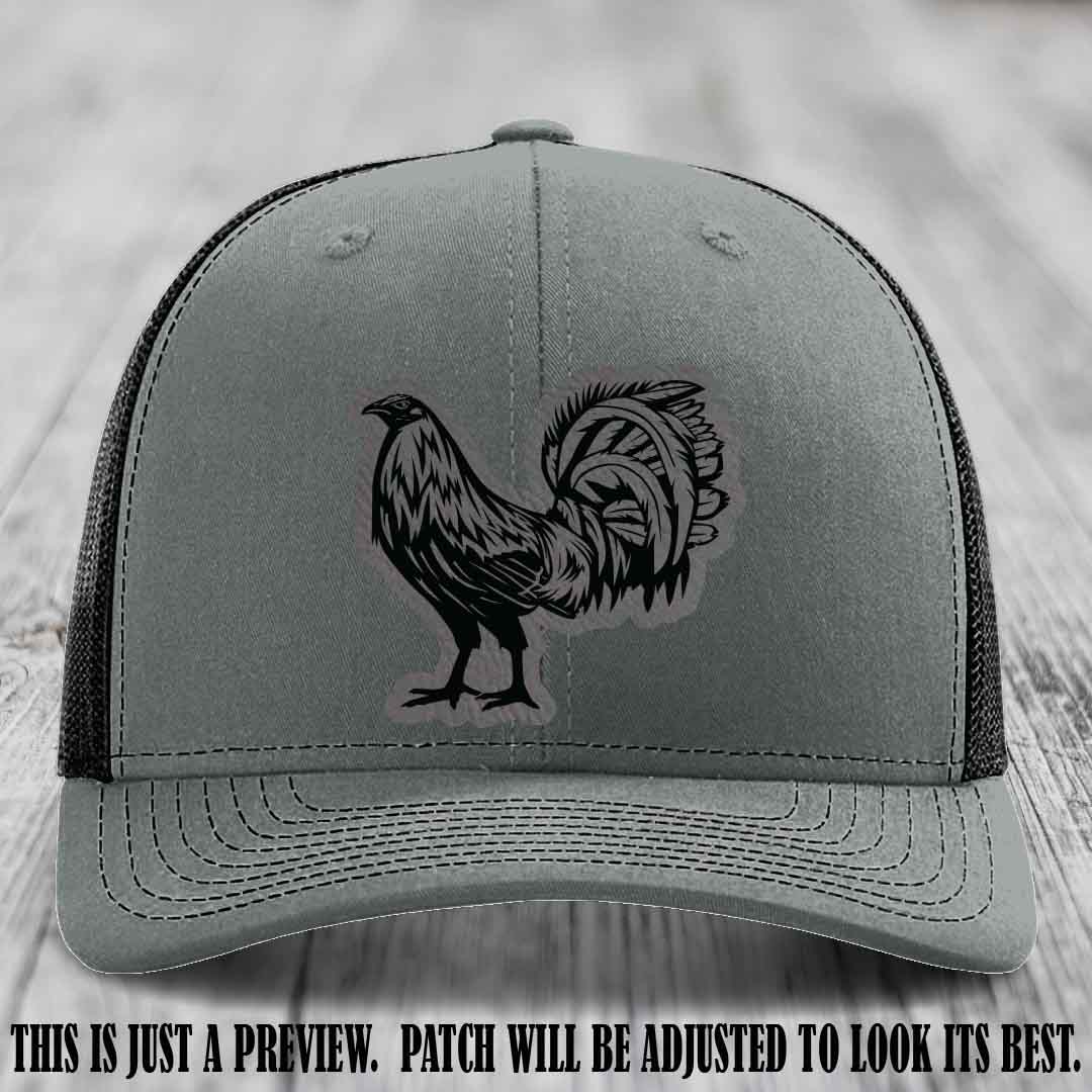 Rooster Rebel Grey to Black Patch on Heather Grey to Black Hat Richardson 112 Hat