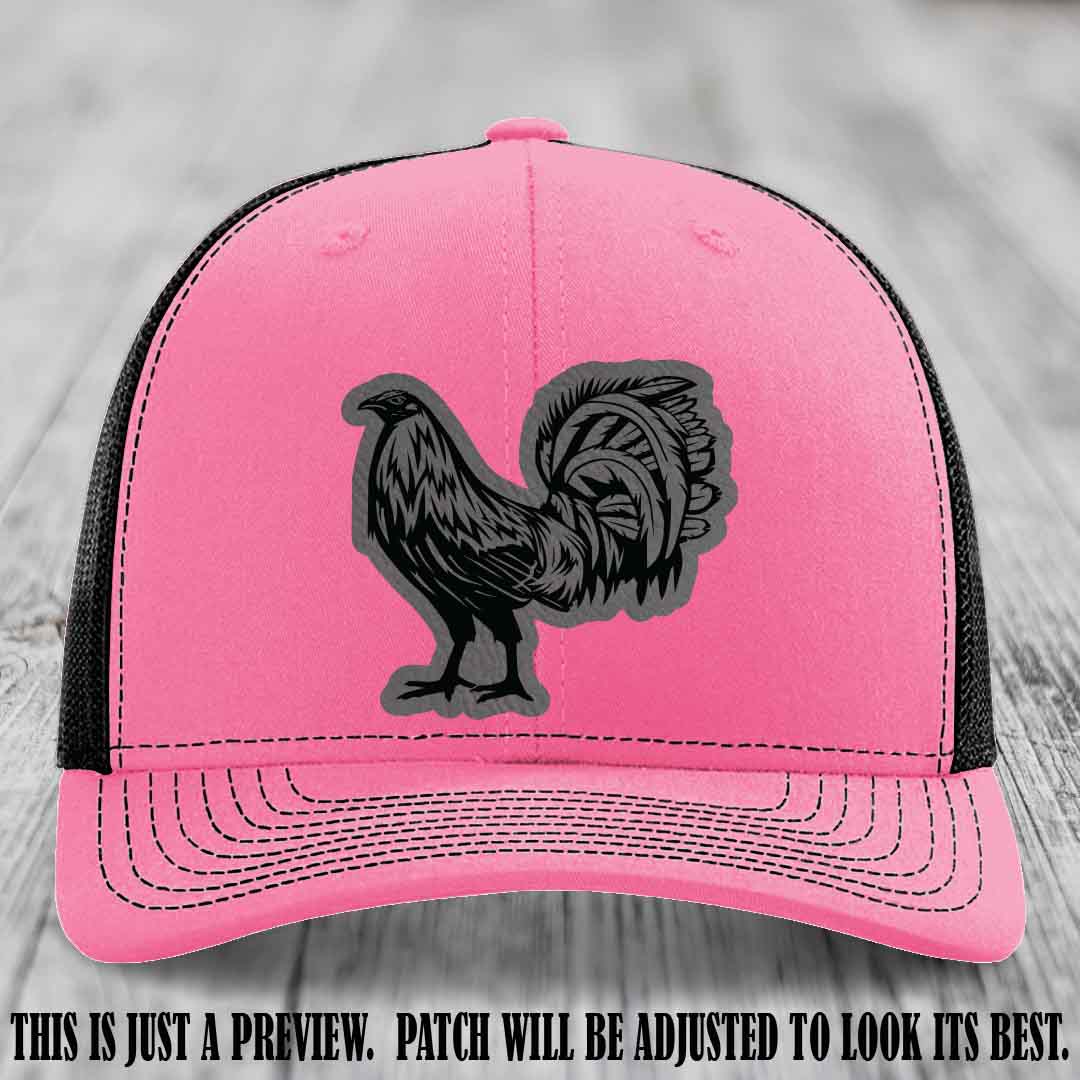 Rooster Rebel Grey to Black Patch on Hot Pink to Black Hat Richardson 112 Hat
