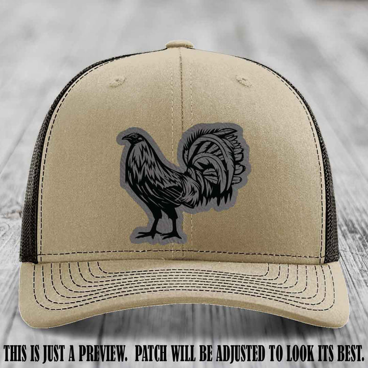 Rooster Rebel Grey to Black Patch on Khaki to Coffee Hat Richardson 112 Hat