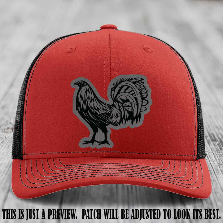 Rooster Rebel Grey to Black Patch on Red to Black Hat Richardson 112 Hat