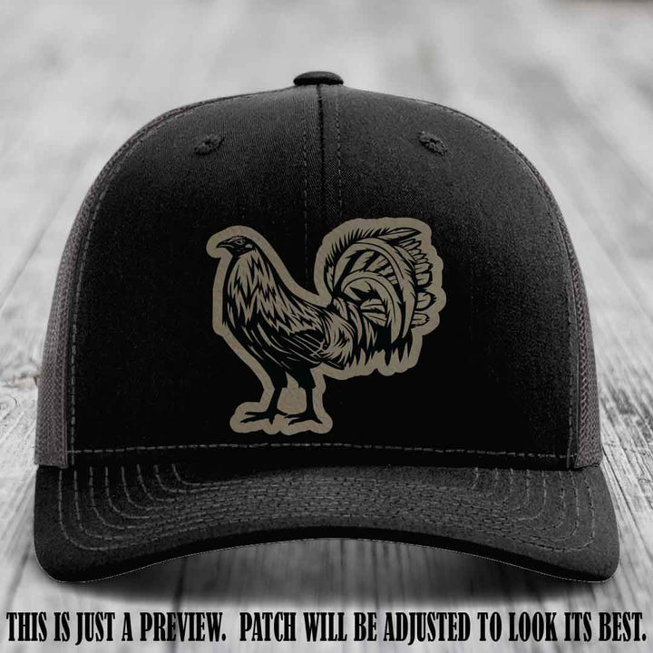 Rooster Rebel Light Brown to Black Patch on Black to Charcoal Hat Richardson 112 Hat