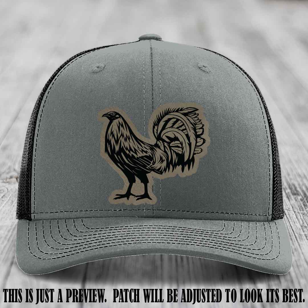 Rooster Rebel Light Brown to Black Patch on Heather Grey to Black Hat Richardson 112 Hat