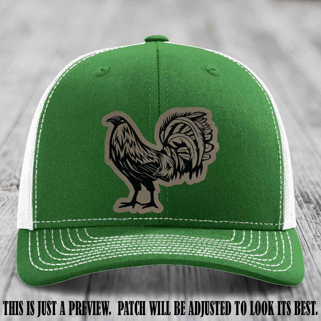 Rooster Rebel Light Brown to Black Patch on Kelly to White Hat Richardson 112 Hat