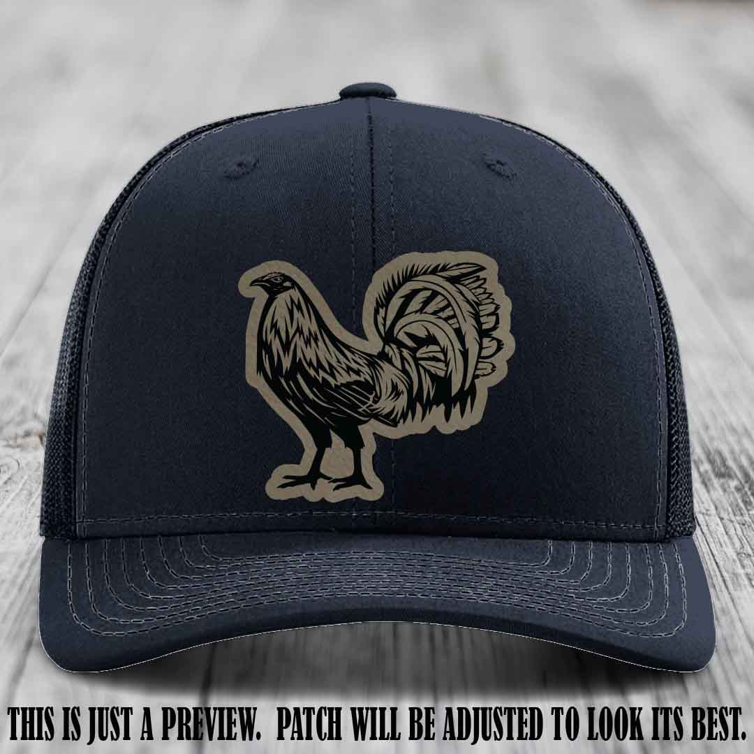 Rooster Rebel Light Brown to Black Patch on Navy Hat Richardson 112 Hat