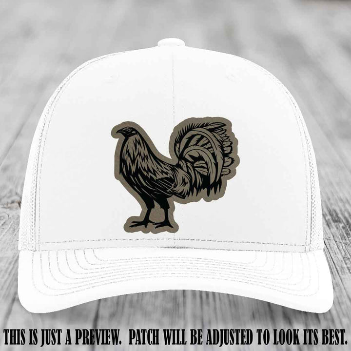 Rooster Rebel Light Brown to Black Patch on White Hat Richardson 112 Hat