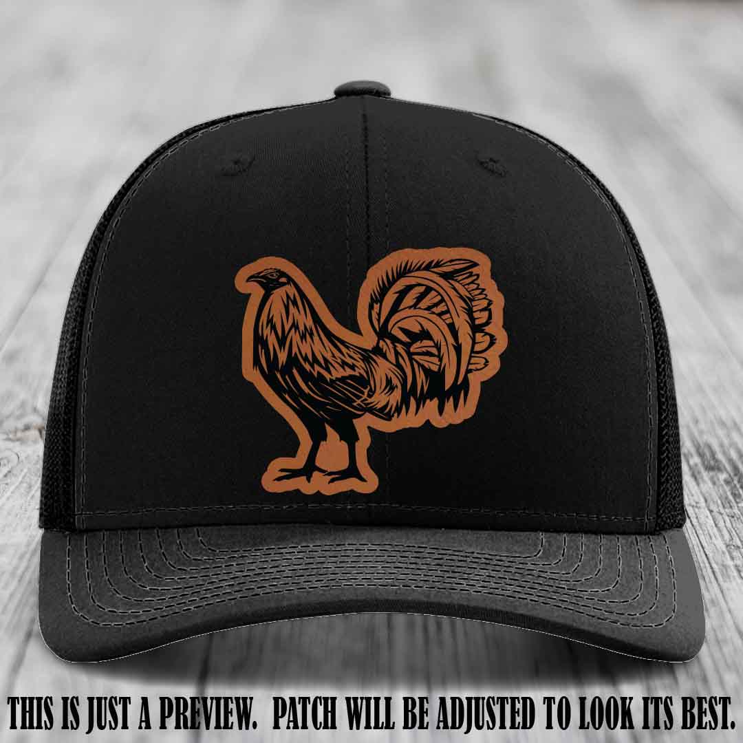 Rooster Rebel Rawhide to Black Patch on Black Hat Richardson 112 Hat