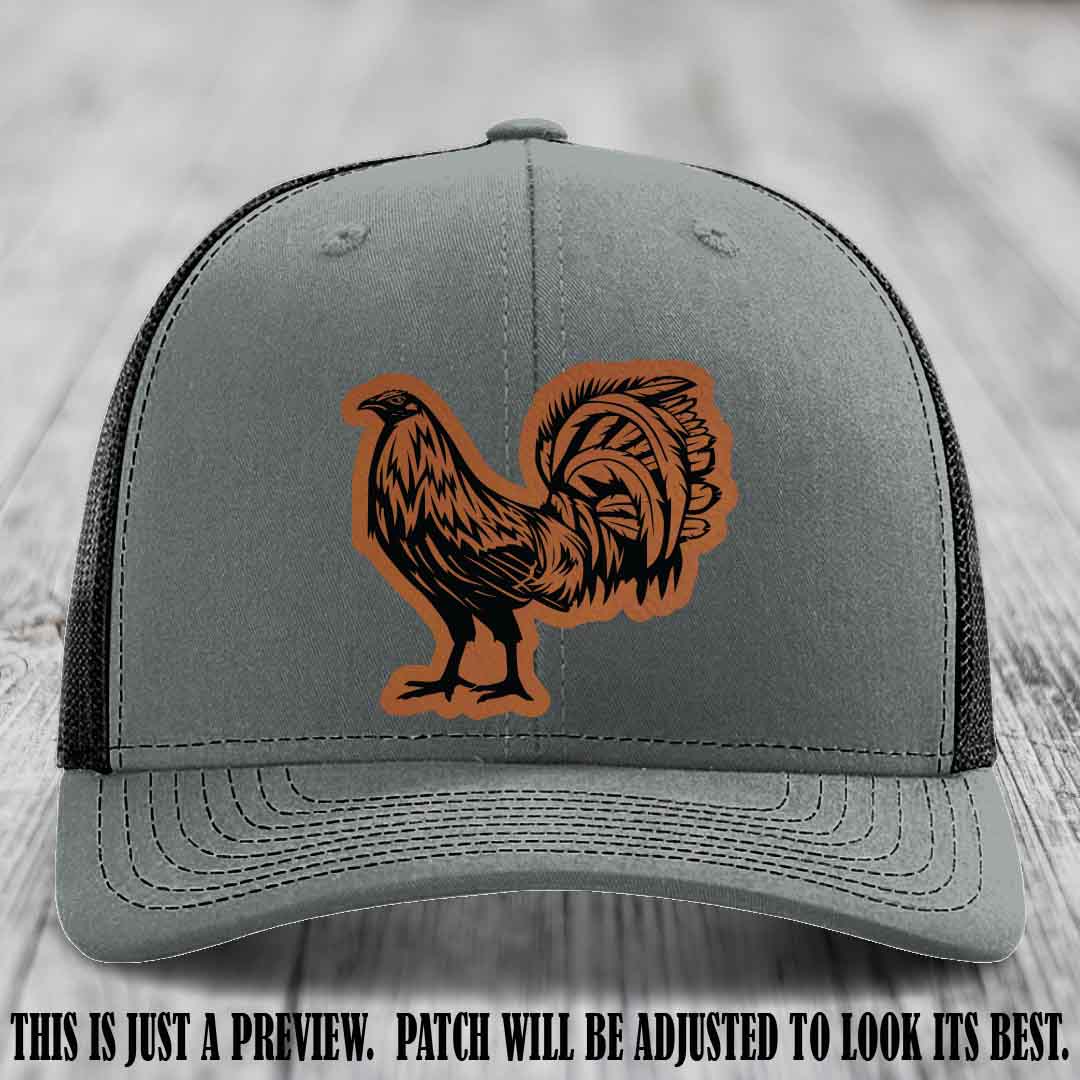 Rooster Rebel Rawhide to Black Patch on Heather Grey to Black Hat Richardson 112 Hat