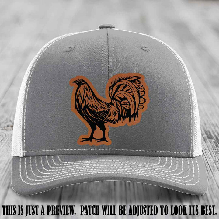 Rooster Rebel Rawhide to Black Patch on Heather Grey to White Hat Richardson 112 Hat